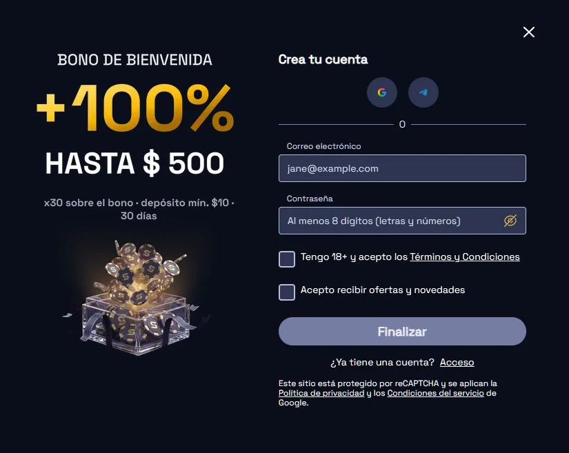 Registro en SpinCrypto