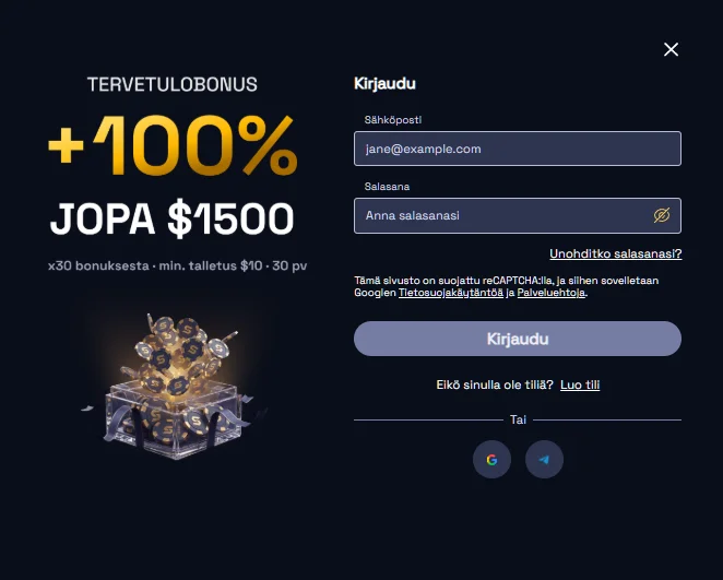Rekister&ouml;ityminen SpinCrypto
